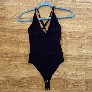 Forever 21 | Black Ribbed Deep V Bodysuit